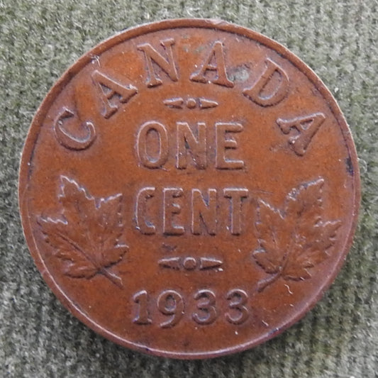 Canada 1933 1 Cent Maple Leaf King George V Coin