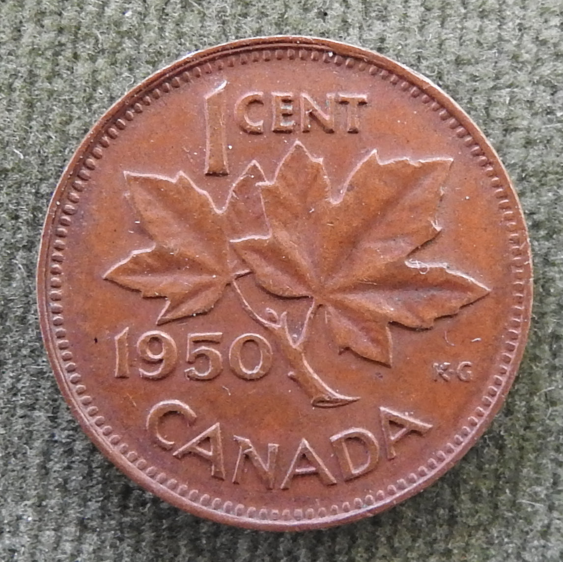 Canada 1950 1 Cent Maple Leaf King George VI Coin
