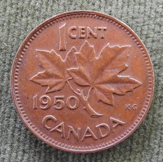 Canada 1950 1 Cent Maple Leaf King George VI Coin