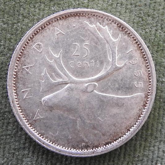 Canada 1955 25 Cent Caribou Silver Queen Elizabeth II Coin