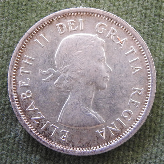 Canada 1955 25 Cent Caribou Silver Queen Elizabeth II Coin