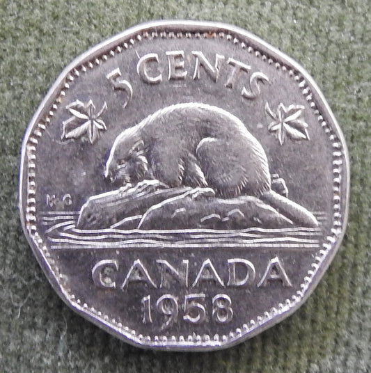 Canada 1958 5 Cent Queen Elizabeth II Coin