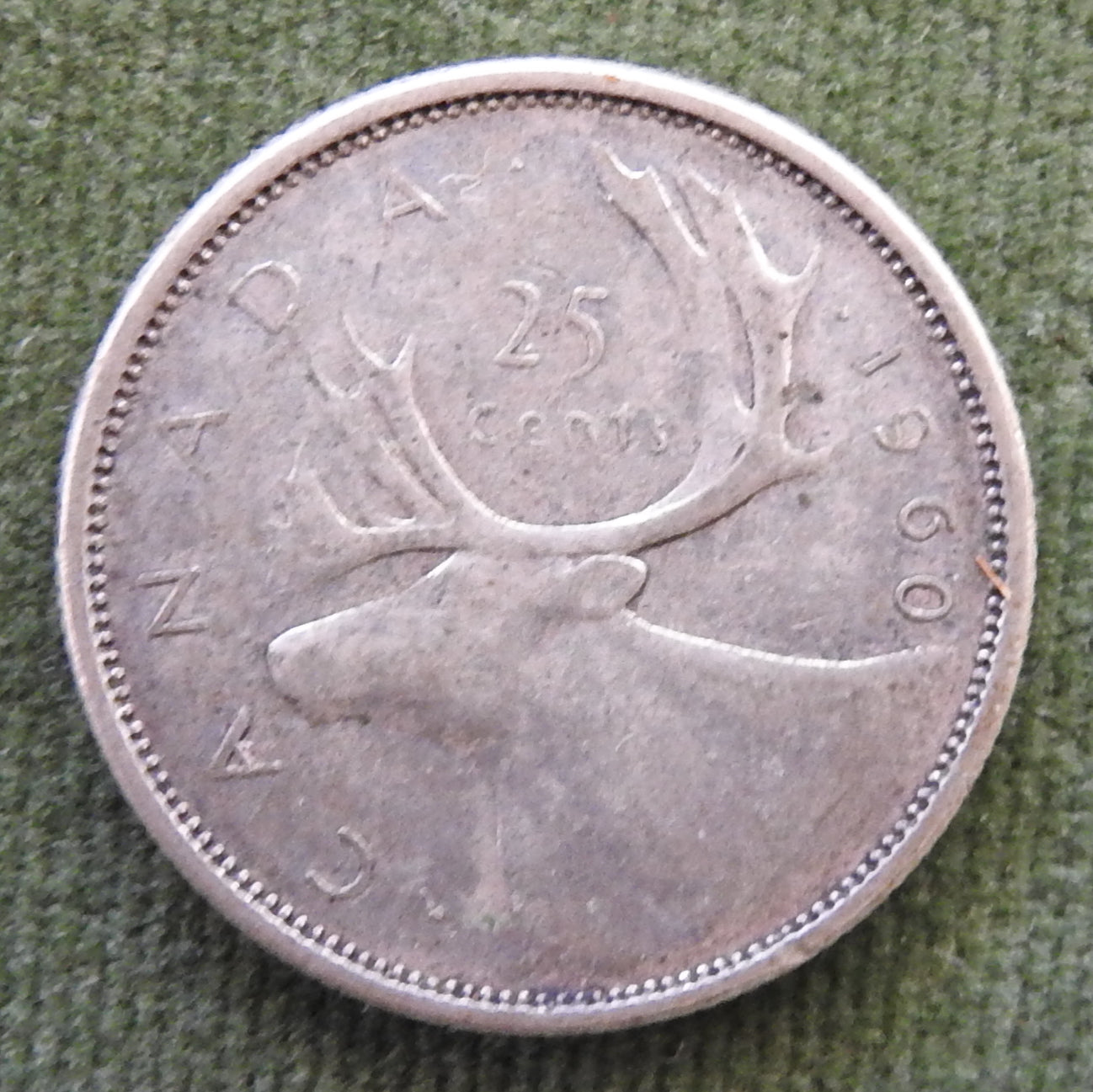 Canada 1960 25 Cent Caribou Silver Queen Elizabeth II Coin