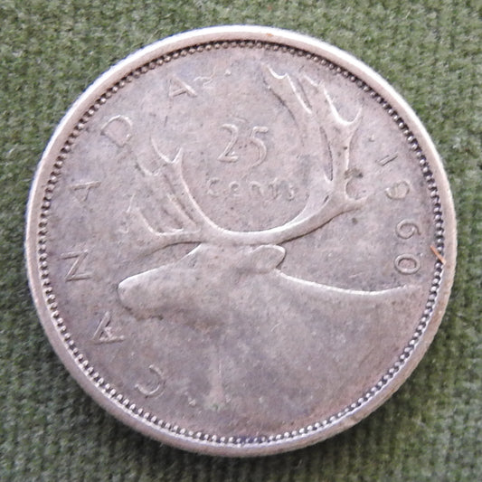 Canada 1960 25 Cent Caribou Silver Queen Elizabeth II Coin