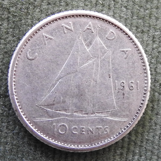 Canada 1961 10 Cent Bluenose Under Sail Queen Elizabeth II Silver Coin