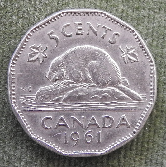 Canada 1961 5 Cent Coin Queen Elizabeth II North American Beaver