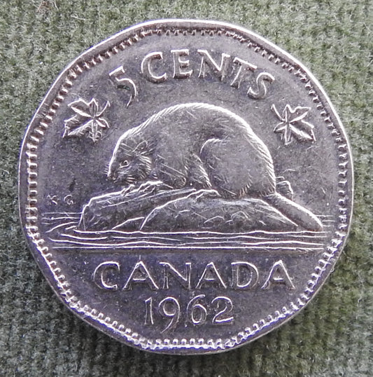 Canada 1962 5 Cent Coin Queen Elizabeth II North American Beaver