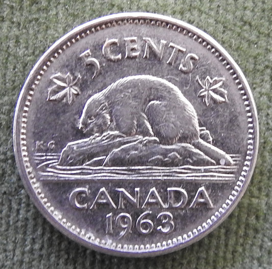 Canada 1963 5 Cent Coin Queen Elizabeth II North American Beaver