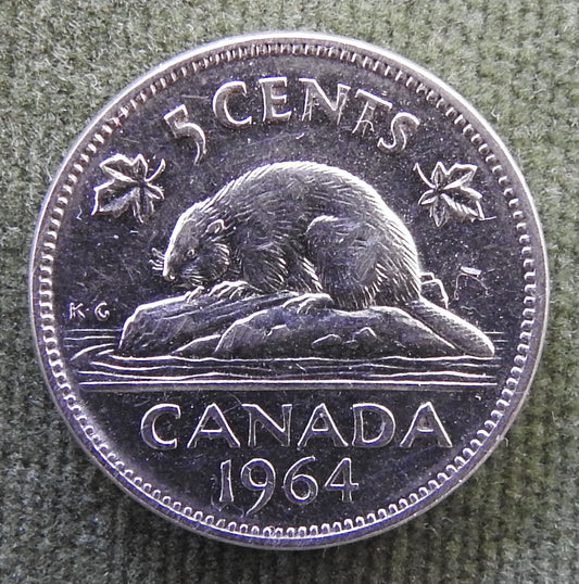Canada 1964 5 Cent Coin Queen Elizabeth II North American Beaver