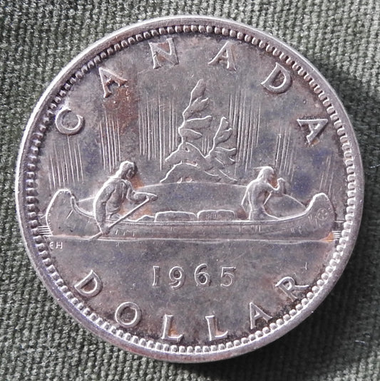 Canada 1965 1 Dollar Voyageur Queen Elizabeth II Silver Coin