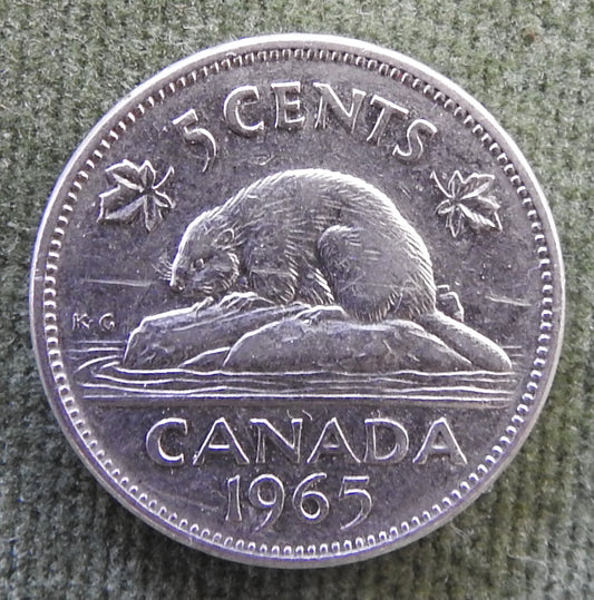 Canada 1965 5 Cent Coin Queen Elizabeth II North American Beaver