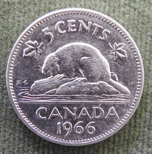 Canada 1966 5 Cent Coin Queen Elizabeth II North American Beaver