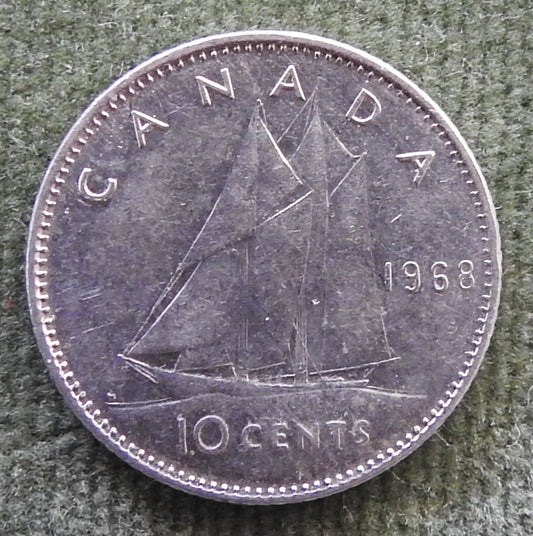 Canada 1968 10 Cent Coin Queen Elizabeth II Bluenose Under Sail
