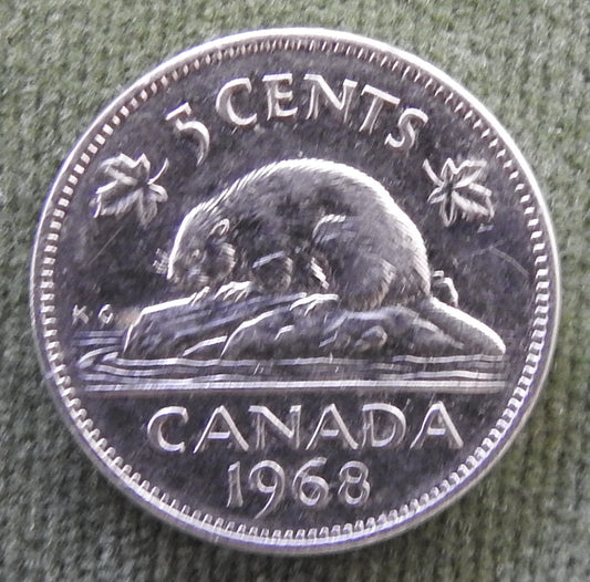 Canada 1968 5 Cent Coin Queen Elizabeth II North American Beaver