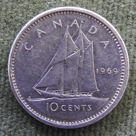 Canada 1969 10 Cent Bluenose Under Sail Queen Elizabeth II Coin