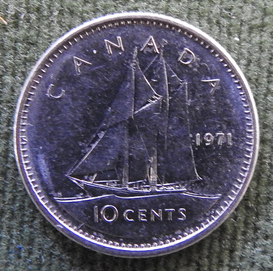 Canada 1971 10 Cent Coin Queen Elizabeth II Bluenose Under Sail