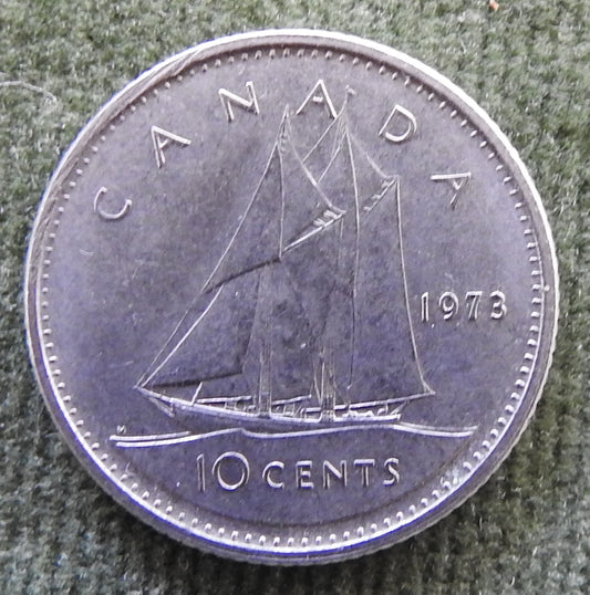 Canada 1973 10 Cent Coin Queen Elizabeth II Bluenose Under Sail