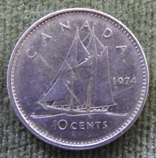 Canada 1974 10 Cent Coin Queen Elizabeth II Bluenose Under Sail