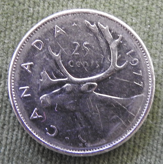 Canada 1977 25 Cent Quarter Coin Queen Elizabeth II Caribou Deer