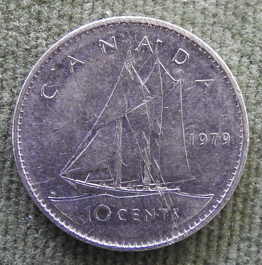 Canada 1979 10 Cent Bluenose Under Sail Queen Elizabeth II Coin