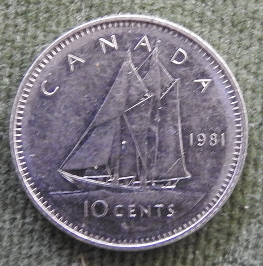 Canada 1981 10 Cent Bluenose Under Sail Queen Elizabeth II Coin