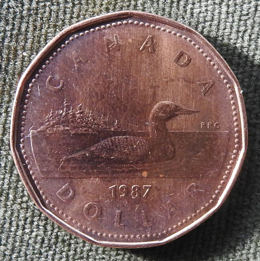 Canada 1987 1 Dollar Coin Queen Elizabeth II Canadian Loon Swimming