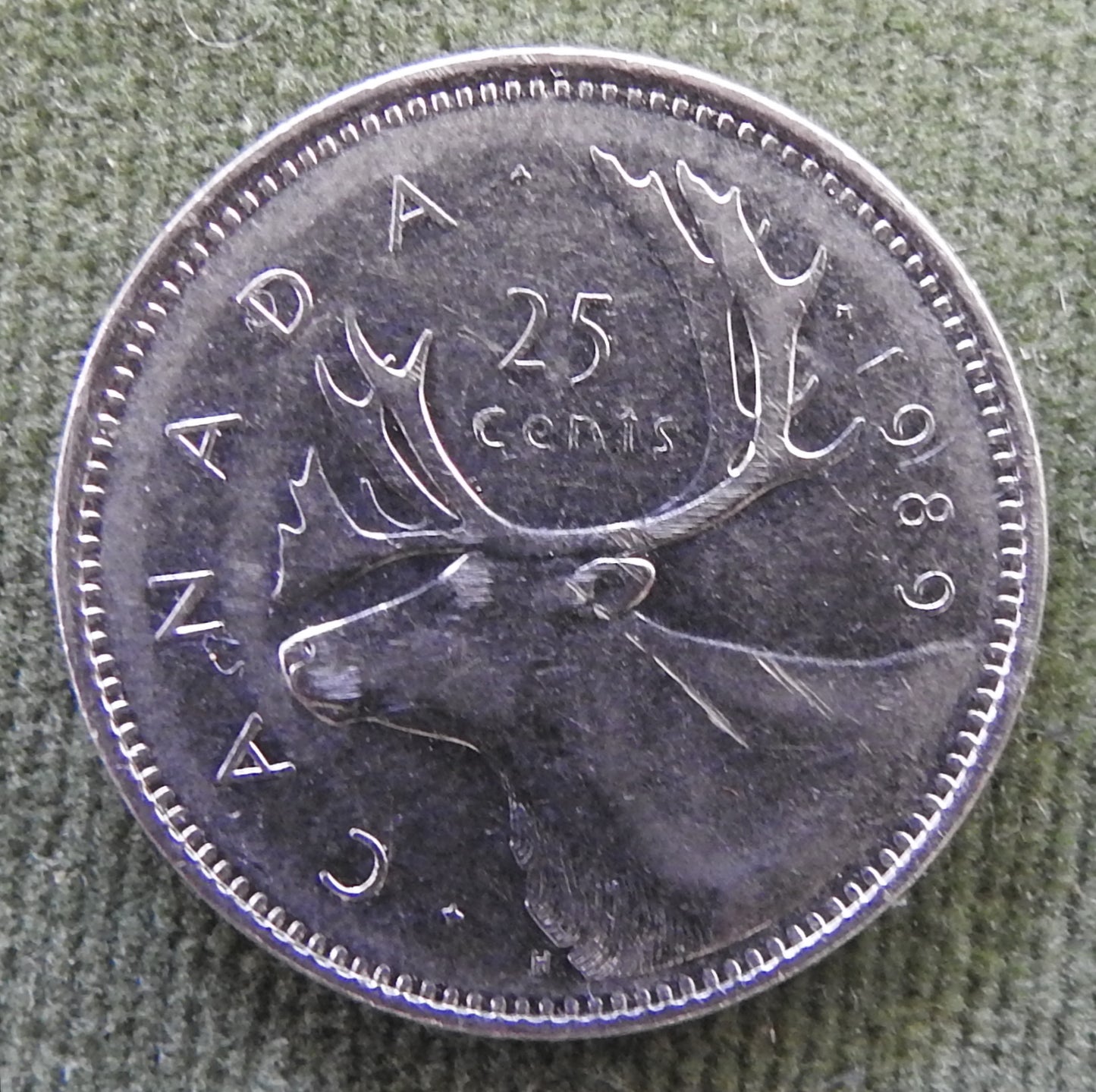 Canada 1989 25 Cent Caribou Queen Elizabeth II Coin