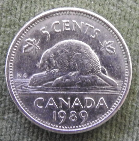 Canada 1989 5 Cent Coin Queen Elizabeth II North American Beaver