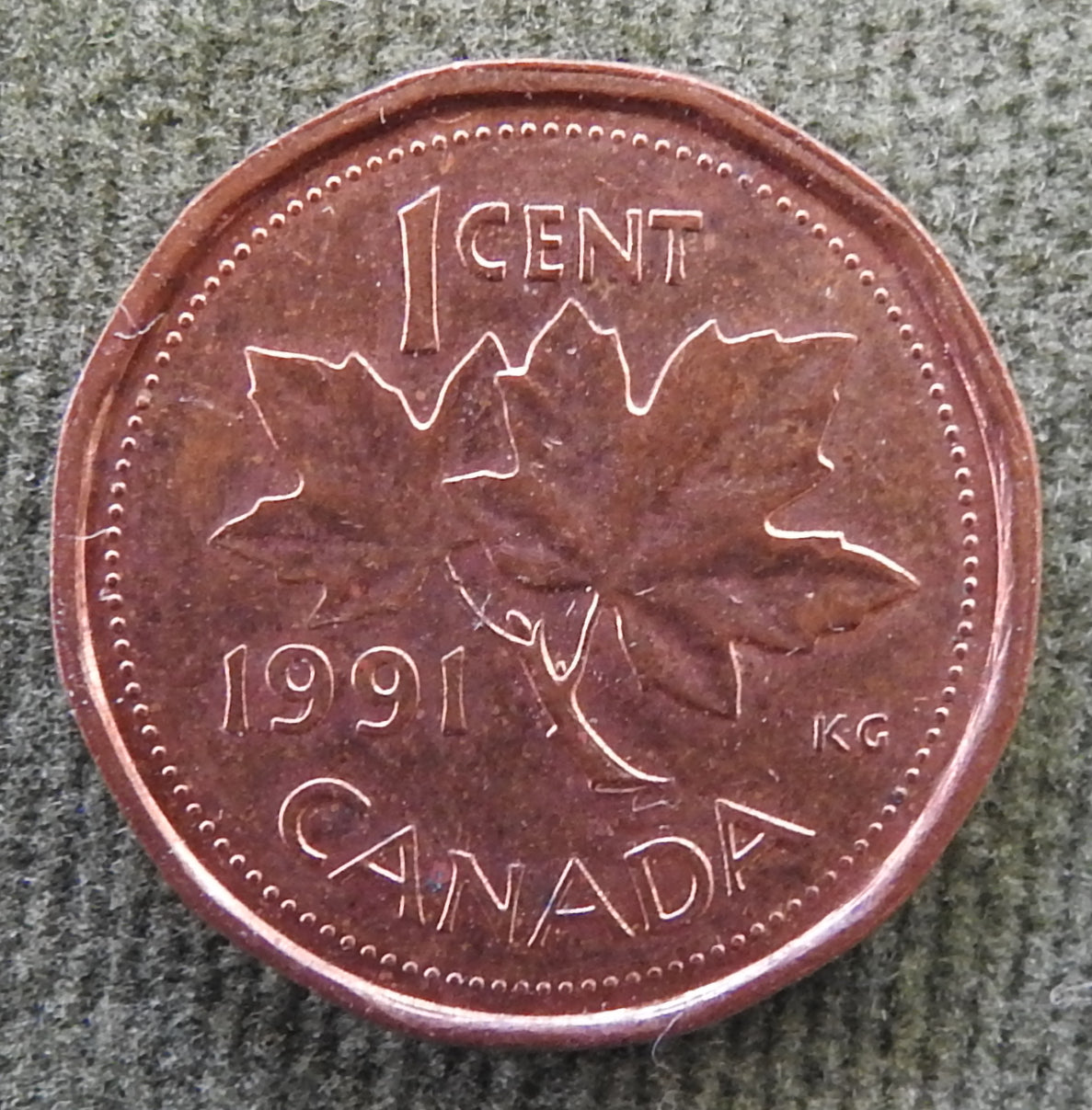 Canada 1991 1 Cent Maple Leaf Queen Elizabeth II Coin