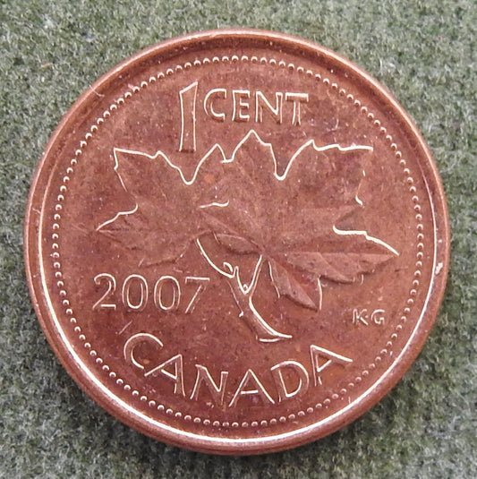 Canada 2007 1 Cent Maple Leaf Queen Elizabeth II Coin