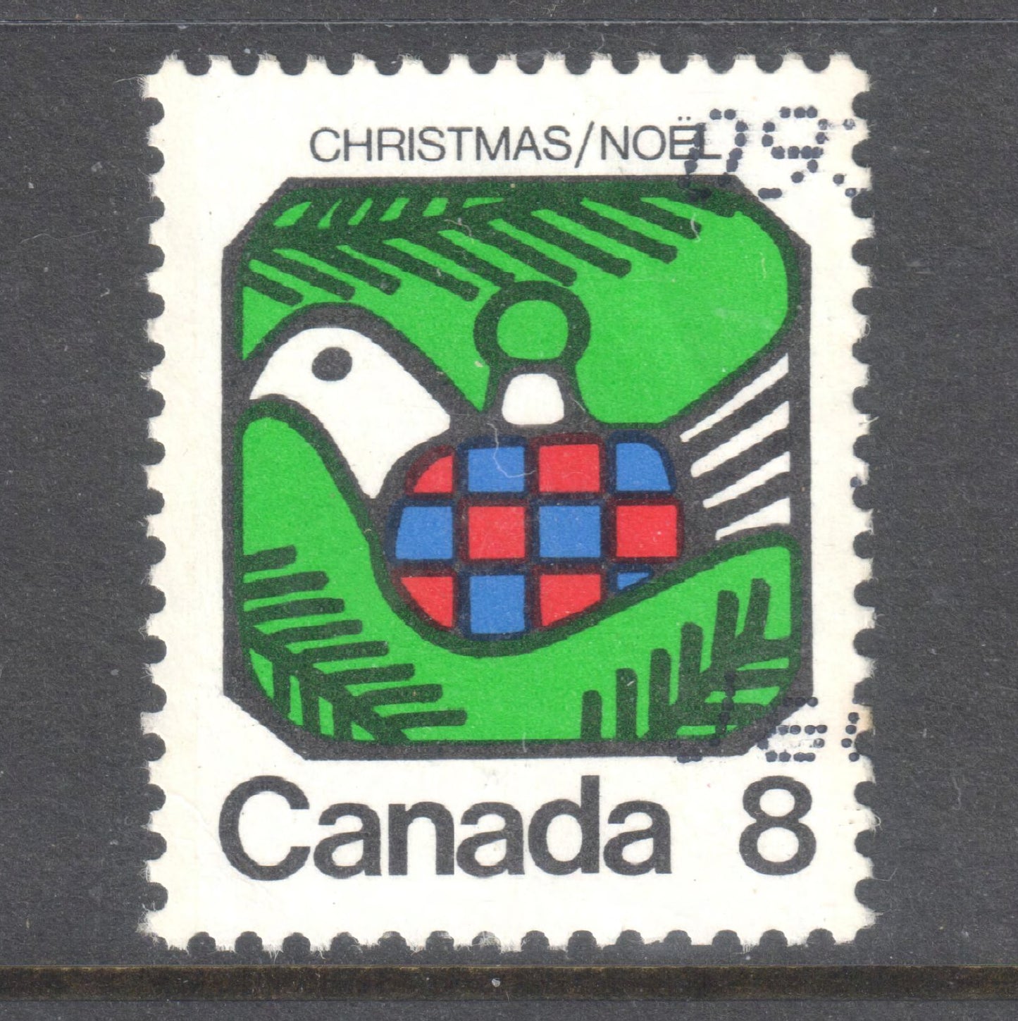 Canada 1973 8 Cent Multicoloured Christmas Stamp - Perfin:12.5x12