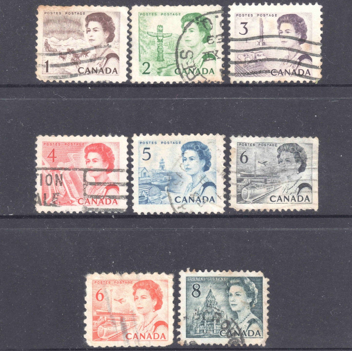 Canada 1967 - 1971 QEII Stamp Group of 8- Perf: Varies