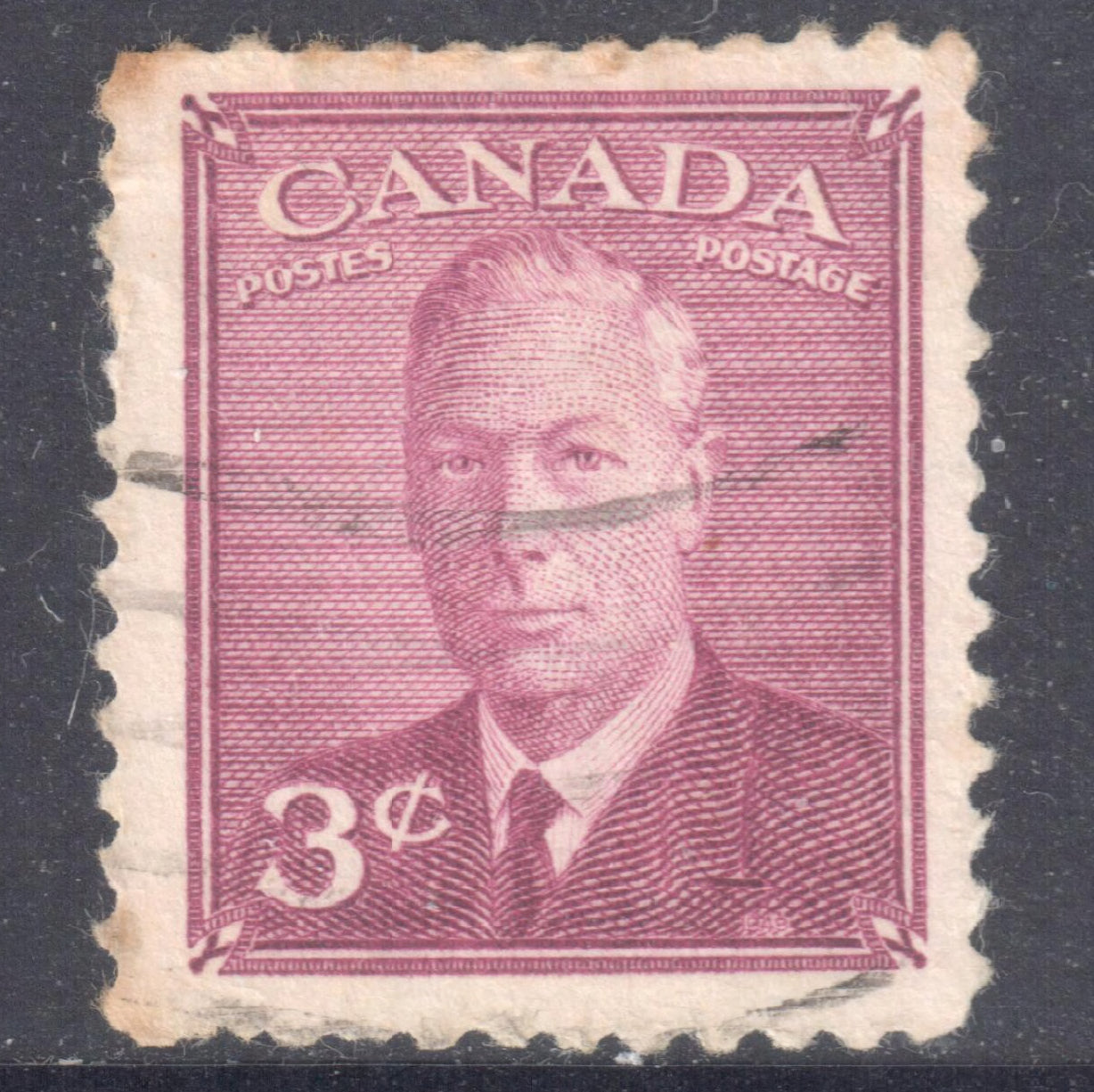 Canada 1949 - 1951 3 Cent Violet KGVI Stamp Perf:12