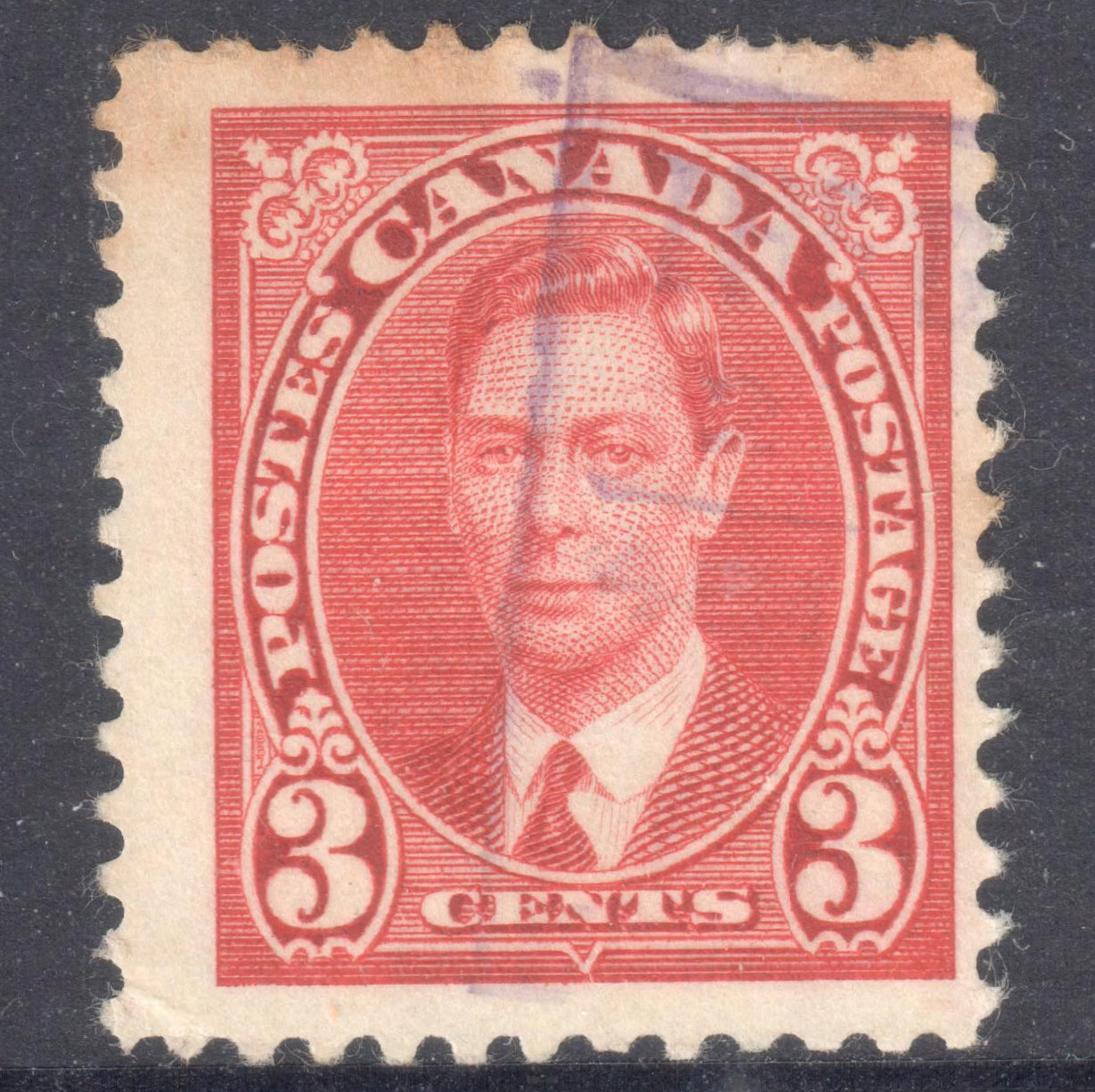 Canada 1937 3 Cent Carnine KGVI Stamp Perf:12