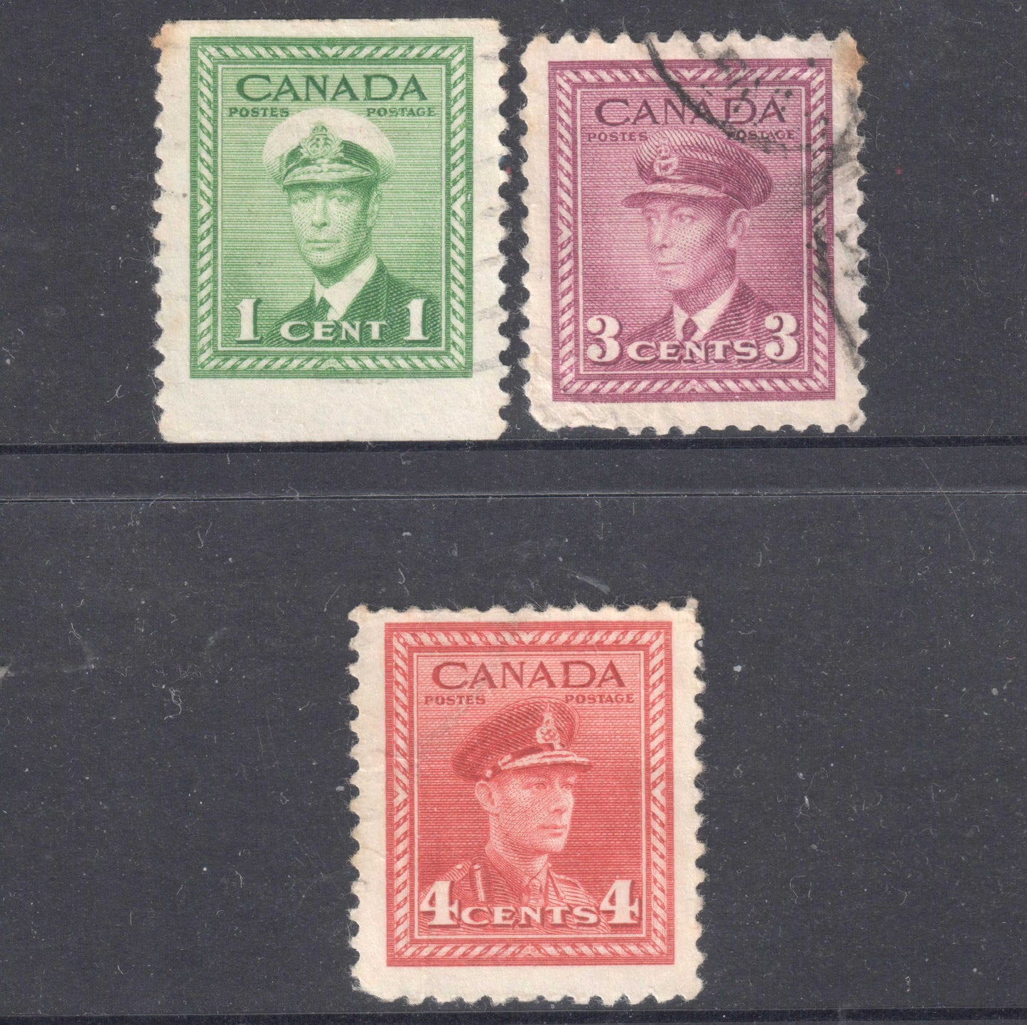 Canada 1942 -1943 KGVI Stamp Group of 3 - Perf:12