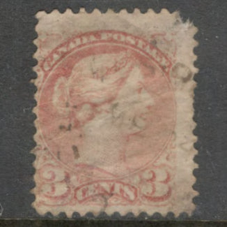 Canada 1868 3 Cent Cinnabar Queen Victoria 20mmx24mm Stamp Perfin: 12.0