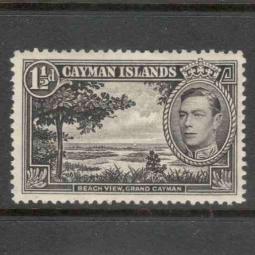 Cayman Islands 1938 1 1/2d Black King George VI & Local Motifs Stamp - Perfin: 12.50