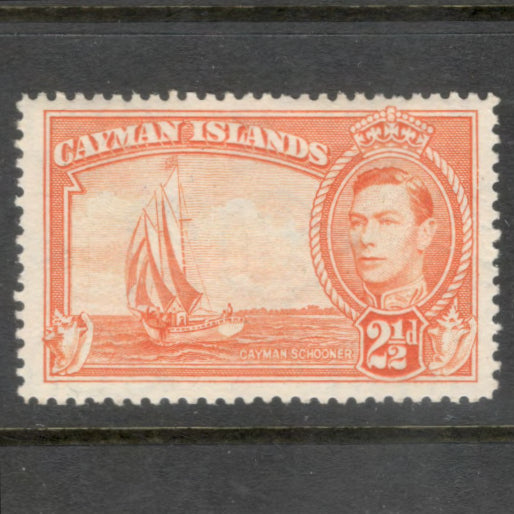 Cayman Islands 1938 2 1/2d Orange King George VI & Local Motifs Stamp - Perfin: 14.0