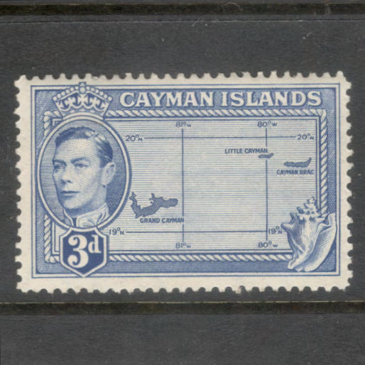Cayman Islands 1938 3d Ultramarine King George VI & Local Motifs Stamp - Perfin: 14.0