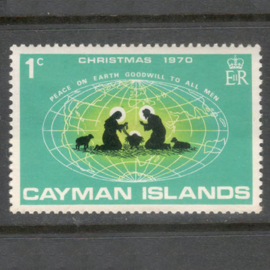 Cayman Islands 1970 1 Cent Multicoloured Christmas Stamp - Perfin 14.0