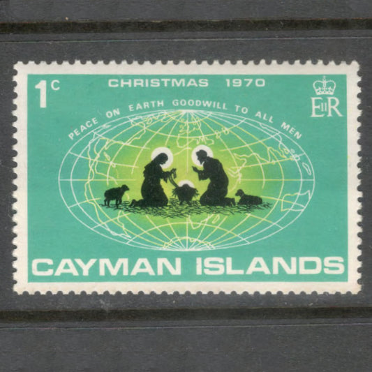 Cayman Islands 1970 1 Cent Multicoloured Christmas Stamp - Perfin 14.0