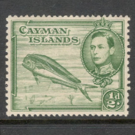 Cayman Islands 1938 1/2d Green King George VI & Local Motifs Stamp - Perfin 13.5x11.50