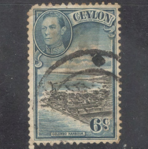 Ceylon 1938-1949 6 Cents King George VI Local Motives Blue/Black Stamp