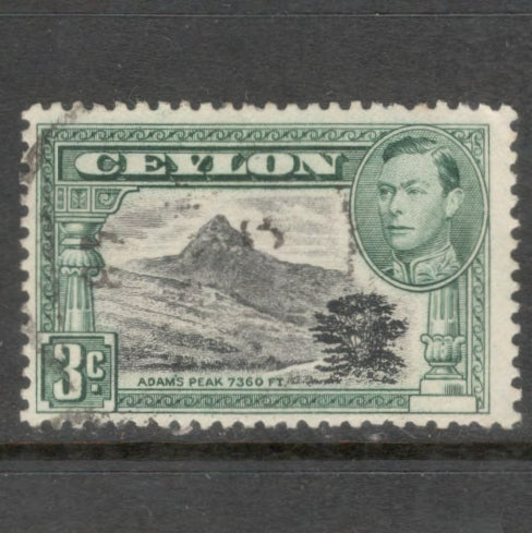 Ceylon 1938 - 1949 3 Cent Dark Bluish Green / Black King George VI Local Motives Stamp - Perfin: 12.0x11.5
