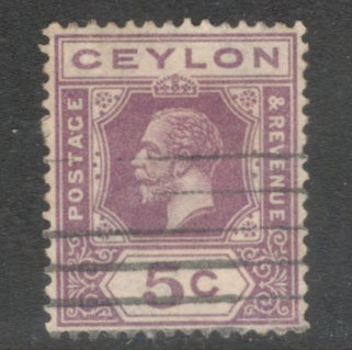 Ceylon 1921 - 1927 5 Cent Lilac King George V Stamp - Perfin: 14.0