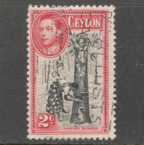 Ceylon 1938 - 1949 2 Cent Carmine / Black King George VI Local Motives Stamp - Perfin: 11.5x12.0