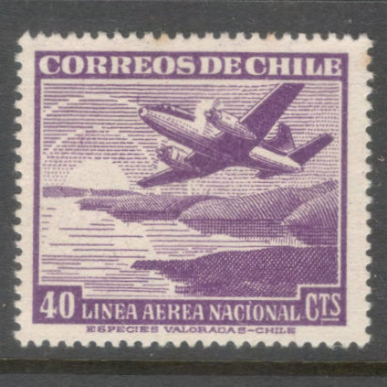 Chile 1951 -1955 40 Centesimos Purple Stamp - Perfin: 14.0