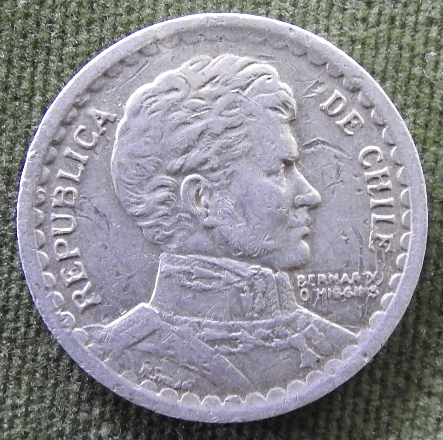 Chile 1957 1 Pesos Bernardo O'Higgins Coin