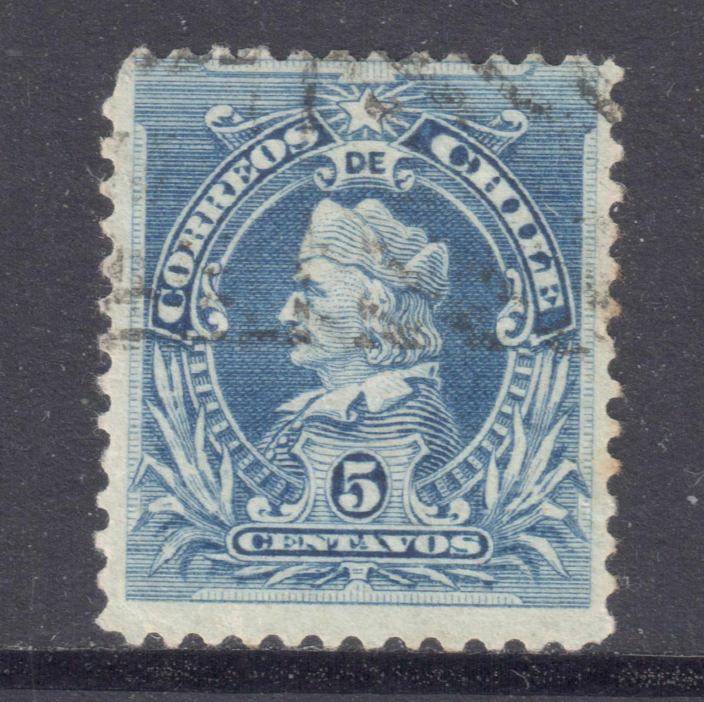 Chile 1901 5c Blue Christopher Columbus Head Stamp -