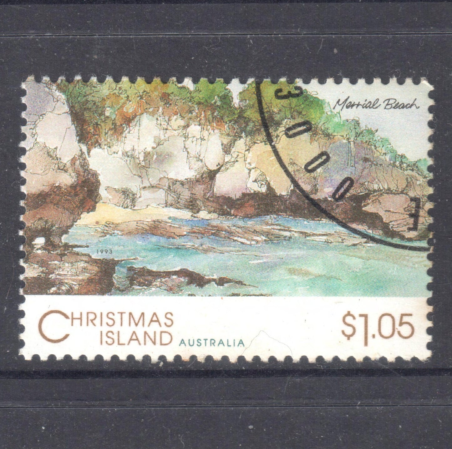 Christmas Island 1993 $1.05 Multicoloured Scenic Views of Christmas Island Stamp - Perfin:14.75x14